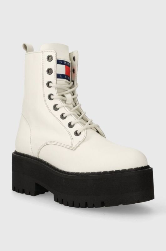 Шкіряні черевики Tommy Jeans TJW BOOT ZIP UP жіночі колір білий на плоскому ходу EN0EN02305 фото 2