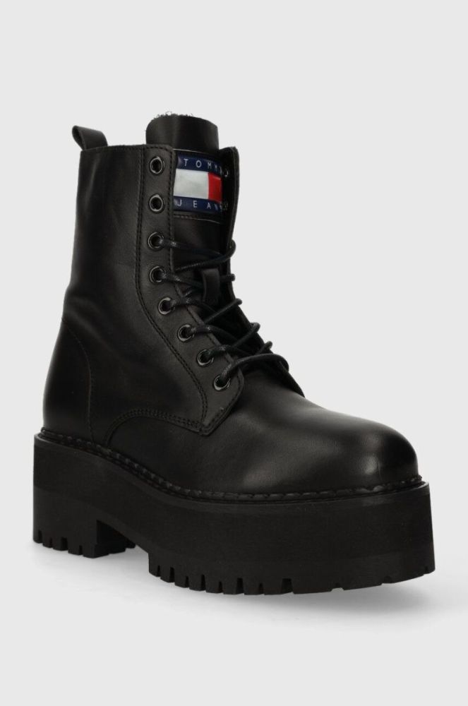 Шкіряні черевики Tommy Jeans TJW BOOT ZIP UP жіночі колір чорний на плоскому ходу EN0EN02305 фото 2