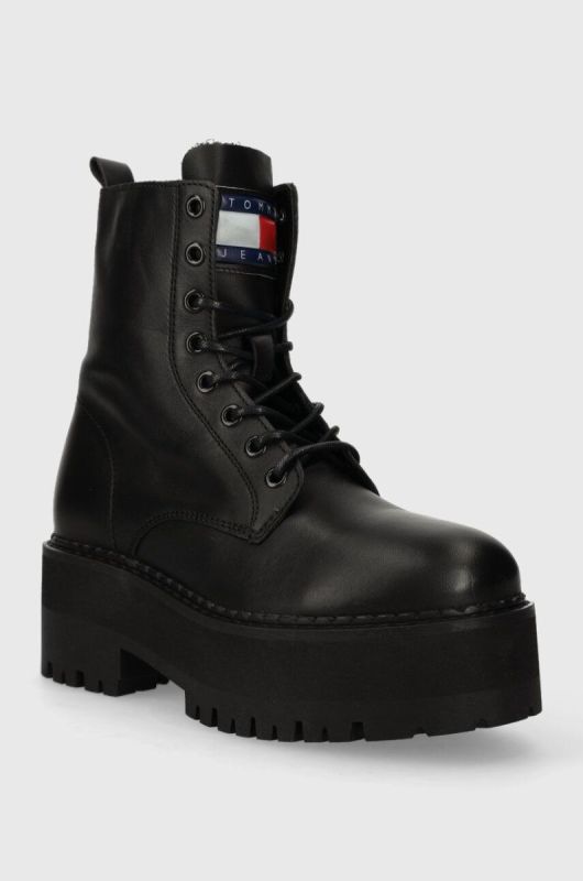 Шкіряні черевики Tommy Jeans TJW BOOT ZIP UP жіночі колір чорний на плоскому ходу EN0EN02305 фото 2