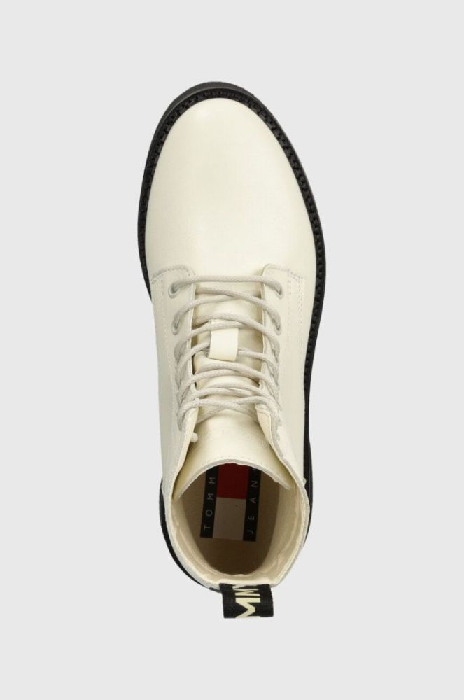 Шкіряні черевики Tommy Jeans TJW LACE UP FLAT BOOT жіночі колір білий на плоскому ходу EN0EN02310 фото 4