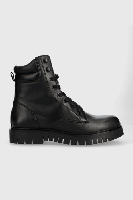 Черевики Tommy Jeans TJW LACE UP BOOT жіночі колір чорний на платформі EN0EN02314 Черевики Tommy Jeans TJW LACE UP BOOT жіночі колір чорний на платформі EN0EN02314