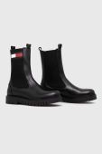 Шкіряні черевики Tommy Jeans TJW LONG CHELSEA BOOT жіночі колір чорний на плоскому ходу EN0EN02315