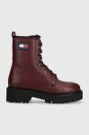 Шкіряні черевики Tommy Jeans TJW URBAN BOOT TUMBLED LTR WL жіночі колір бордовий на плоскому ходу утеплене EN0EN02317 Шкіряні черевики Tommy Jeans TJW URBAN BOOT TUMBLED LTR WL жіночі колір бордовий на плоскому ходу утеплене EN0EN02317