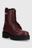 Шкіряні черевики Tommy Jeans TJW URBAN BOOT TUMBLED LTR WL жіночі колір бордовий на плоскому ходу утеплене EN0EN02317 Шкіряні черевики Tommy Jeans TJW URBAN BOOT TUMBLED LTR WL жіночі колір бордовий на плоскому ходу утеплене EN0EN02317