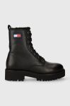 Шкіряні черевики Tommy Jeans TJW URBAN BOOT TUMBLED LTR WL жіночі колір чорний на плоскому ходу утеплене EN0EN02317 Шкіряні черевики Tommy Jeans TJW URBAN BOOT TUMBLED LTR WL жіночі колір чорний на плоскому ходу утеплене EN0EN02317