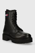 Шкіряні черевики Tommy Jeans TJW URBAN BOOT TUMBLED LTR WL жіночі колір чорний на плоскому ходу утеплене EN0EN02317 Шкіряні черевики Tommy Jeans TJW URBAN BOOT TUMBLED LTR WL жіночі колір чорний на плоскому ходу утеплене EN0EN02317
