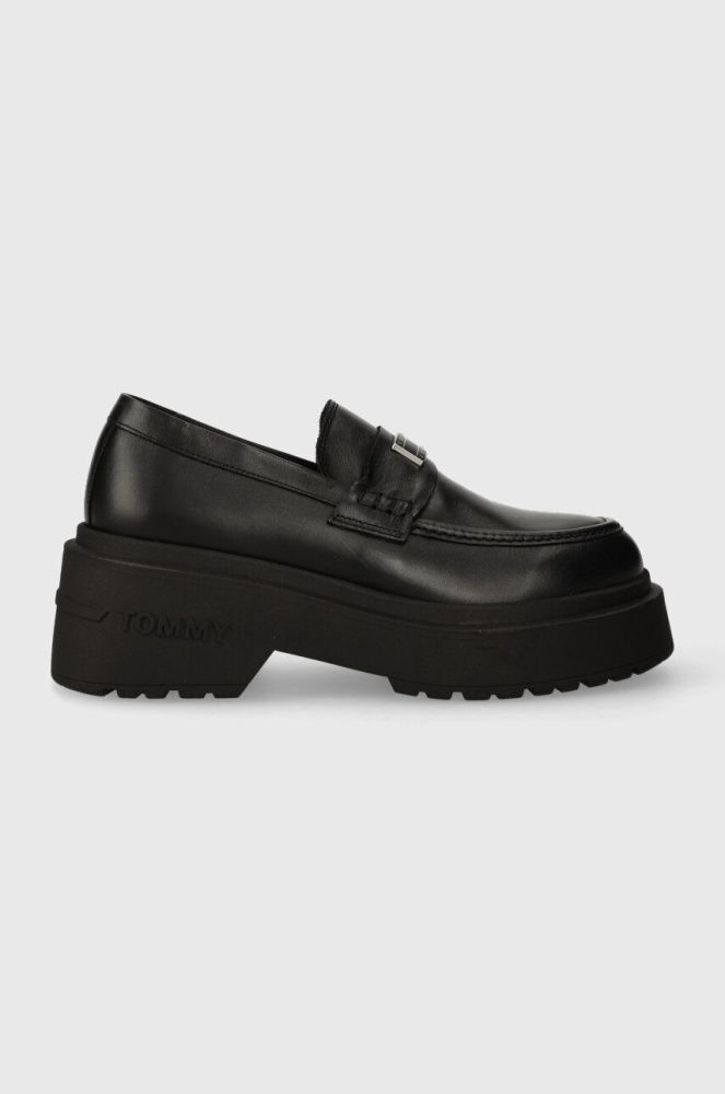 Шкіряні мокасини Tommy Jeans TJW CHUNKY LOAFER жіночі колір чорний на платформі EN0EN02320