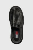 Шкіряні мокасини Tommy Jeans TJW CHUNKY LOAFER жіночі колір чорний на платформі EN0EN02320