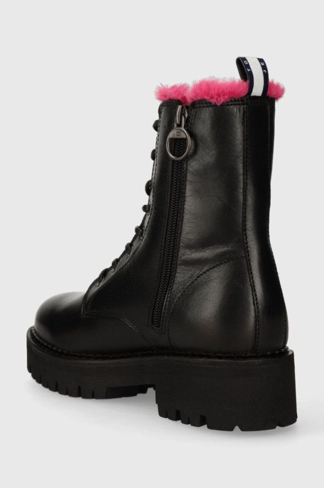 Шкіряні черевики Tommy Jeans TJW W URBAN BOOT SMOOTH LTR WL жіночі колір чорний на плоскому ходу утеплене EN0EN02402 фото 3