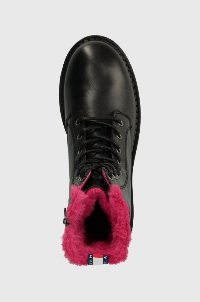 Шкіряні черевики Tommy Jeans TJW W URBAN BOOT SMOOTH LTR WL жіночі колір чорний на плоскому ходу утеплене EN0EN02402 фото 4