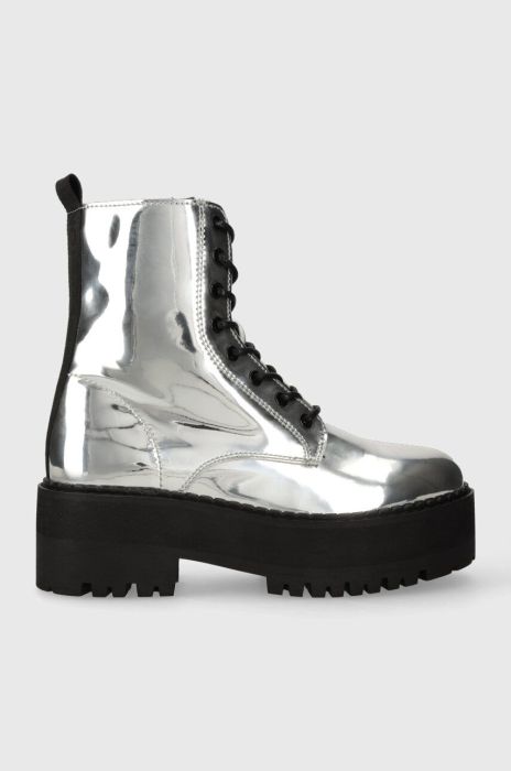 Черевики Tommy Jeans TJW FLATFORM ZIP UP METALLIC жіночі колір срібний на платформі EN0EN02403 Черевики Tommy Jeans TJW FLATFORM ZIP UP METALLIC жіночі колір срібний на платформі EN0EN02403