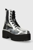 Черевики Tommy Jeans TJW FLATFORM ZIP UP METALLIC жіночі колір срібний на платформі EN0EN02403 Черевики Tommy Jeans TJW FLATFORM ZIP UP METALLIC жіночі колір срібний на платформі EN0EN02403