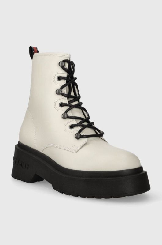 Шкіряні черевики Tommy Jeans TJW LACE UP BOOT CHUNKY жіночі колір бежевий на платформі EN0EN02404 фото 2