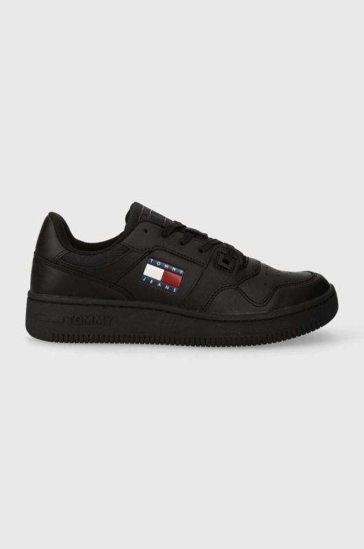 Шкіряні кросівки Tommy Jeans TJW RETRO BASKET ESS колір чорний EN0EN02434