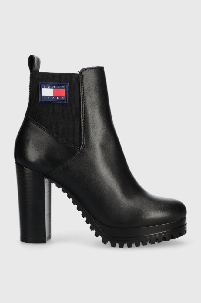 Шкіряні черевики Tommy Jeans TJW NEW ESS HIGH HEEL BOOT жіночі колір чорний на плоскому ходу EN0EN02439