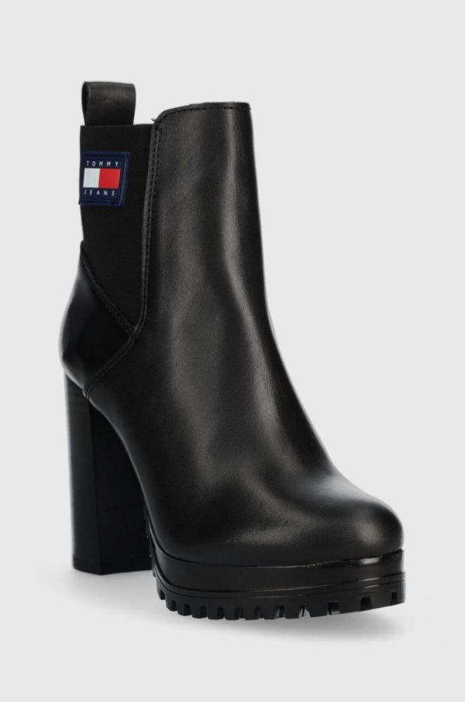 Шкіряні черевики Tommy Jeans TJW NEW ESS HIGH HEEL BOOT жіночі колір чорний на плоскому ходу EN0EN02439 фото 2