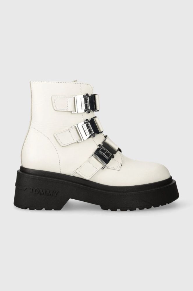 Шкіряні черевики Tommy Jeans TJW CHUNKY BOOT HARDWARE жіночі колір білий на платформі EN0EN02443