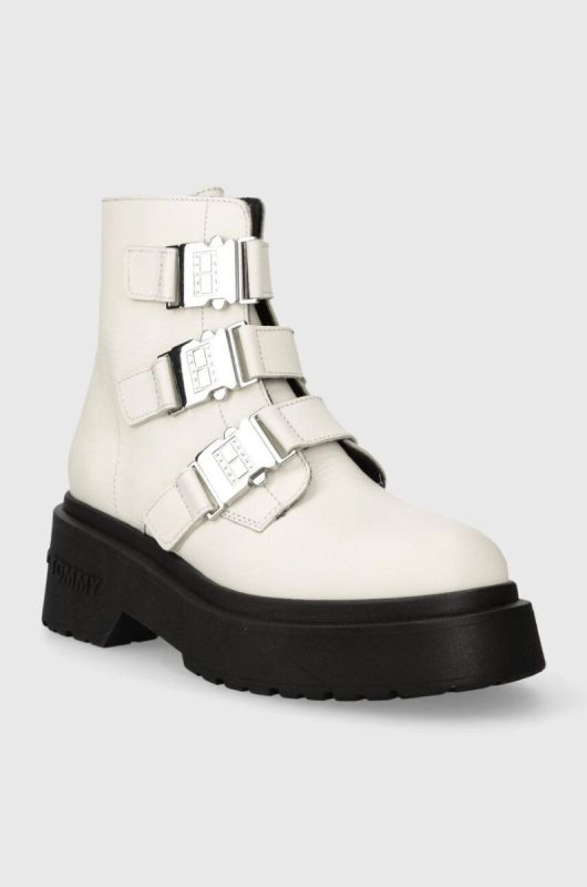 Шкіряні черевики Tommy Jeans TJW CHUNKY BOOT HARDWARE жіночі колір білий на платформі EN0EN02443 фото 2
