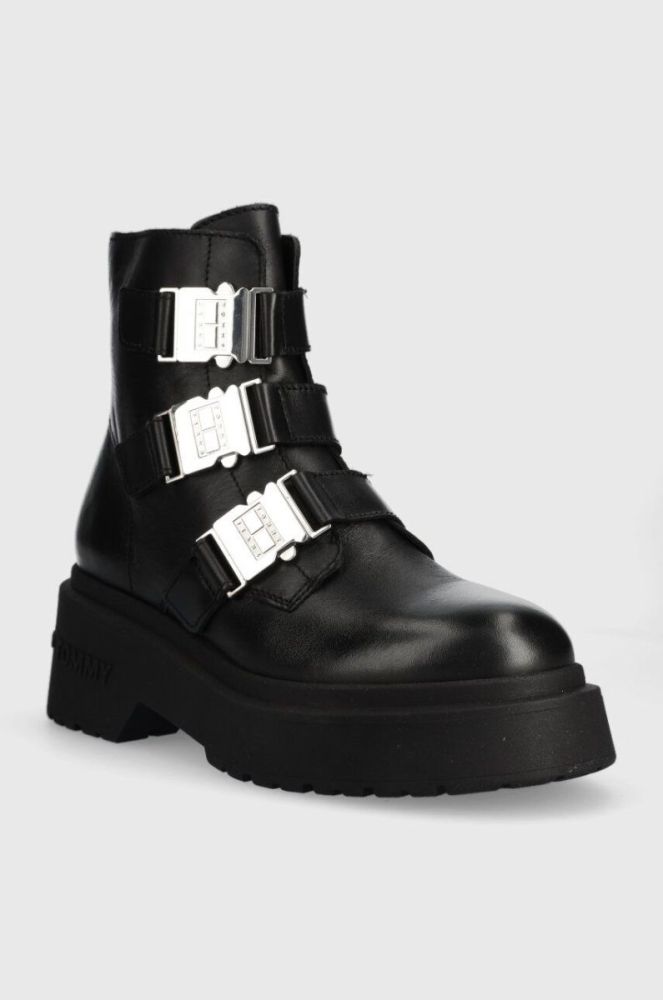 Шкіряні черевики Tommy Jeans TJW CHUNKY BOOT HARDWARE жіночі колір чорний на платформі EN0EN02443 фото 2