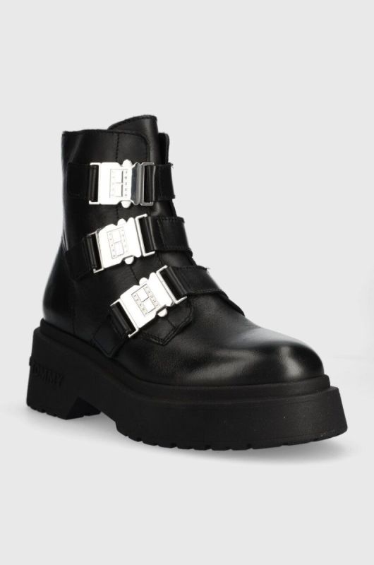 Шкіряні черевики Tommy Jeans TJW CHUNKY BOOT HARDWARE жіночі колір чорний на платформі EN0EN02443 фото 2