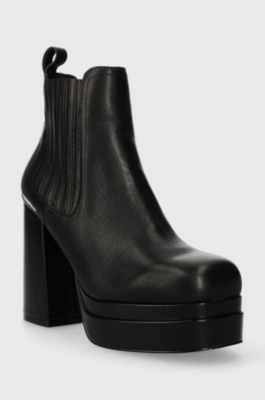 Шкіряні черевики Karl Lagerfeld STRADA жіночі колір чорний каблук блок KL30143 фото 2