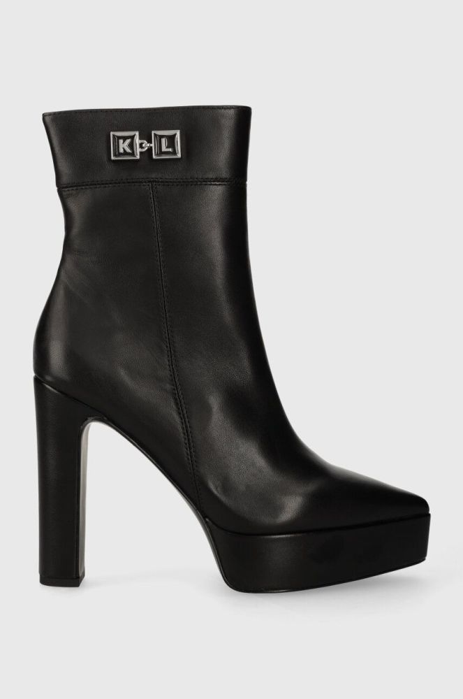 Шкіряні черевики Karl Lagerfeld SOIREE PLATFORM жіночі колір чорний каблук блок KL31760