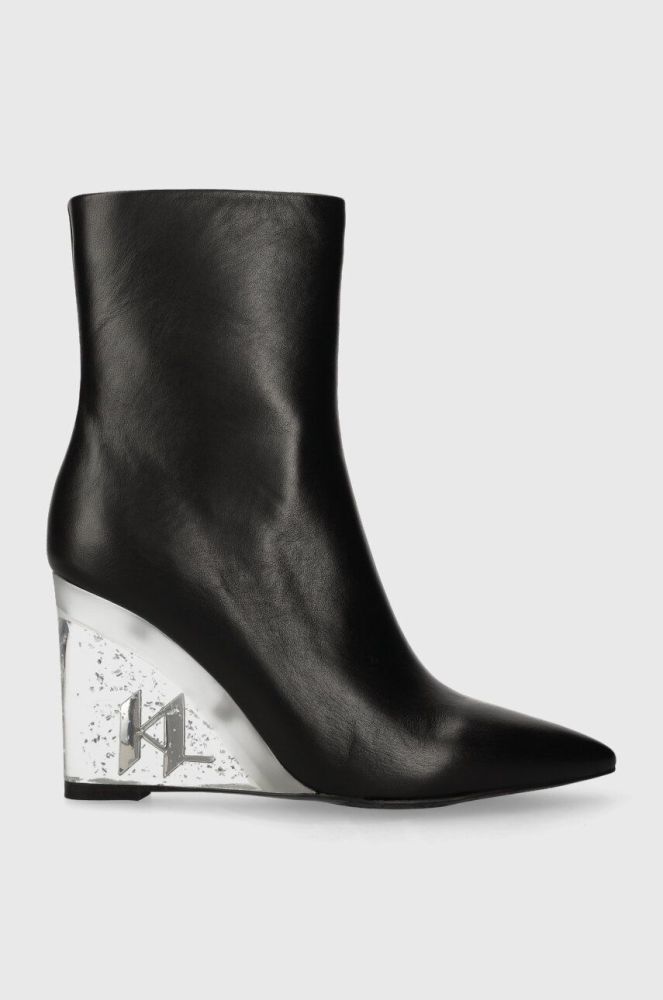 Шкіряні черевики Karl Lagerfeld ICE WEDGE жіночі колір чорний на танкетці KL34650