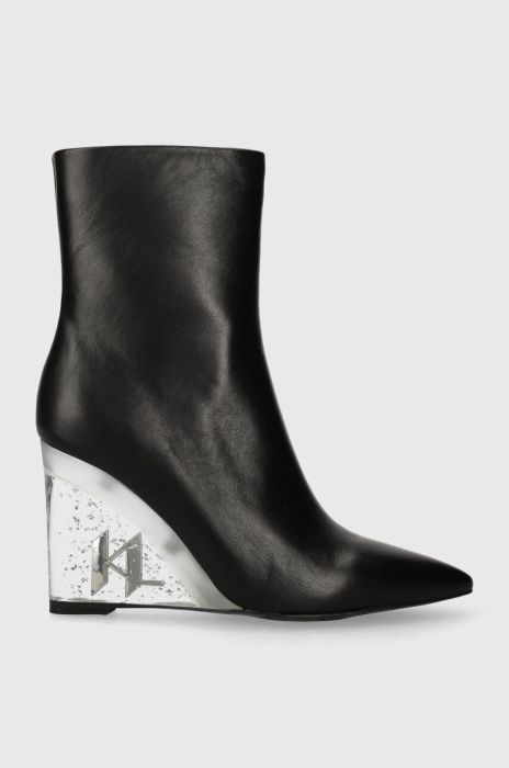 Шкіряні черевики Karl Lagerfeld ICE WEDGE жіночі колір чорний на танкетці KL34650 Шкіряні черевики Karl Lagerfeld ICE WEDGE жіночі колір чорний на танкетці KL34650