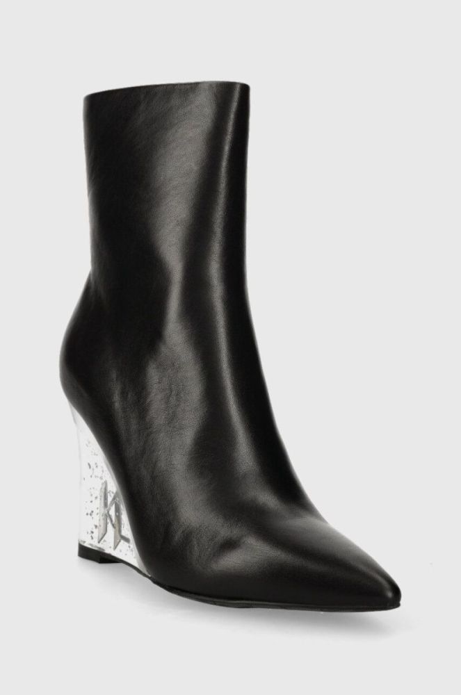 Шкіряні черевики Karl Lagerfeld ICE WEDGE жіночі колір чорний на танкетці KL34650 фото 2