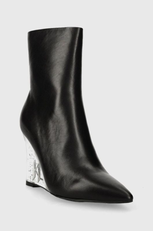 Шкіряні черевики Karl Lagerfeld ICE WEDGE жіночі колір чорний на танкетці KL34650 фото 2