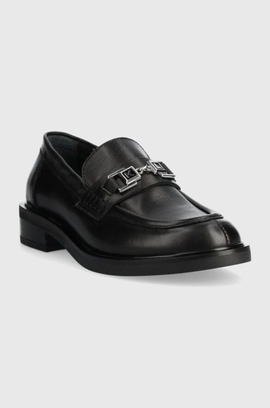 Шкіряні мокасини Karl Lagerfeld PAYTON жіночі колір чорний на плоскому ходу KL41420 фото 2