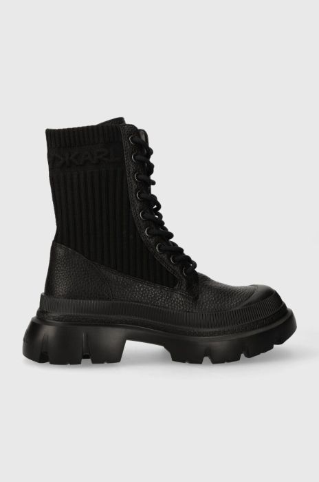Черевики Karl Lagerfeld TREKKA MAX KC жіночі колір чорний на плоскому ходу KL43573 Черевики Karl Lagerfeld TREKKA MAX KC жіночі колір чорний на плоскому ходу KL43573