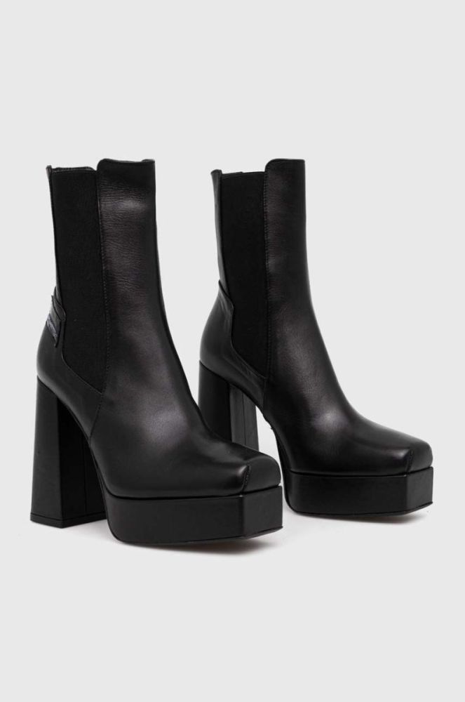 Шкіряні черевики Karl Lagerfeld Jeans STAK HEEL II жіночі колір чорний каблук блок KLJ93140 фото 2