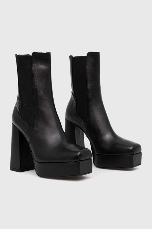 Шкіряні черевики Karl Lagerfeld Jeans STAK HEEL II жіночі колір чорний каблук блок KLJ93140 фото 2