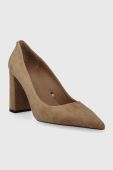 Замшеві туфлі BOSS Janet Pump 90 колір бежевий каблук блок 50503640