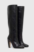 Шкіряні чоботи BOSS Aleya жіночі колір чорний каблук блок 50504504