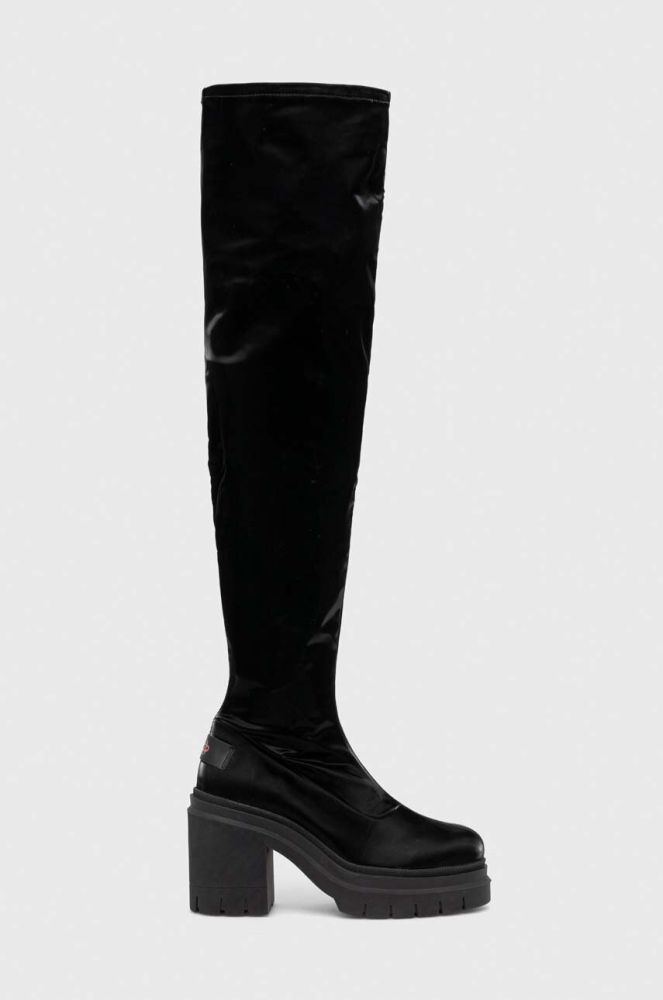 Чоботи HUGO Kris жіночі колір чорний каблук блок 50509843