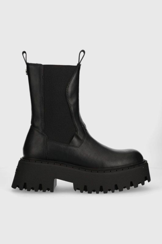 Шкіряні черевики Steve Madden Obtain жіночі колір чорний на плоскому ходу SM11002704