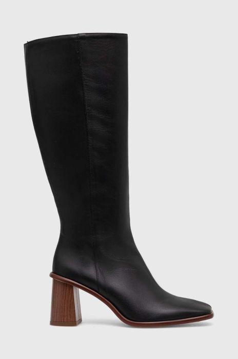 Шкіряні чоботи Alohas East жіночі колір чорний каблук блок BTWEC1.25