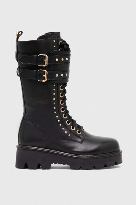 Шкіряні черевики Twinset жіночі колір чорний на платформі 232TCT120