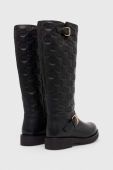Шкіряні чоботи Twinset жіночі колір чорний на плоскому ходу 232TCT058
