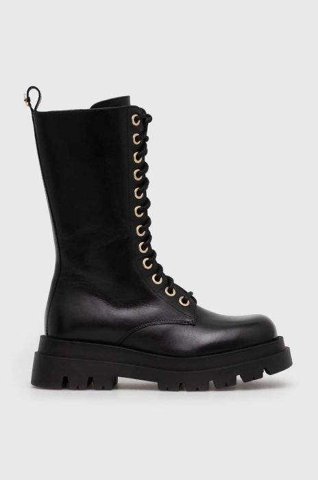 Шкіряні черевики Twinset жіночі колір чорний на плоскому ходу 232TCT110 Шкіряні черевики Twinset жіночі колір чорний на плоскому ходу 232TCT110