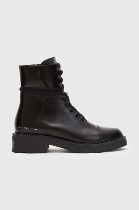 Шкіряні черевики AllSaints Dusty жіночі колір чорний на плоскому ходу WF0048Z Шкіряні черевики AllSaints Dusty жіночі колір чорний на плоскому ходу WF0048Z