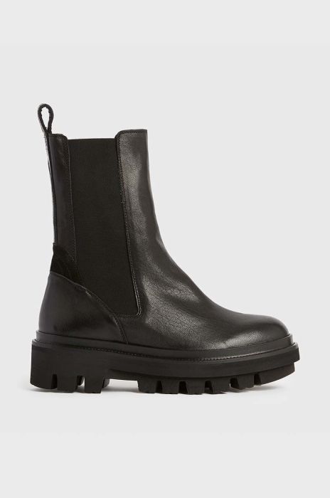 Шкіряні черевики AllSaints Billie жіночі колір чорний на плоскому ходу WF033V Шкіряні черевики AllSaints Billie жіночі колір чорний на плоскому ходу WF033V