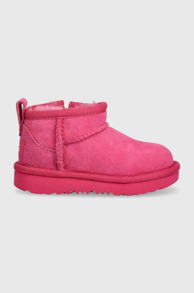 Дитячі замшеві чоботи UGG T CLASSIC ULTRA MINI колір рожевий