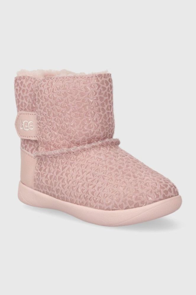 Дитячі шкіряні чоботи UGG T KEELANEL HEARTS колір рожевий фото 2