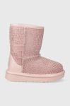 Дитячі шкіряні чоботи UGG T CLASSIC IIEL HEARTS колір рожевий Дитячі шкіряні чоботи UGG T CLASSIC IIEL HEARTS колір рожевий