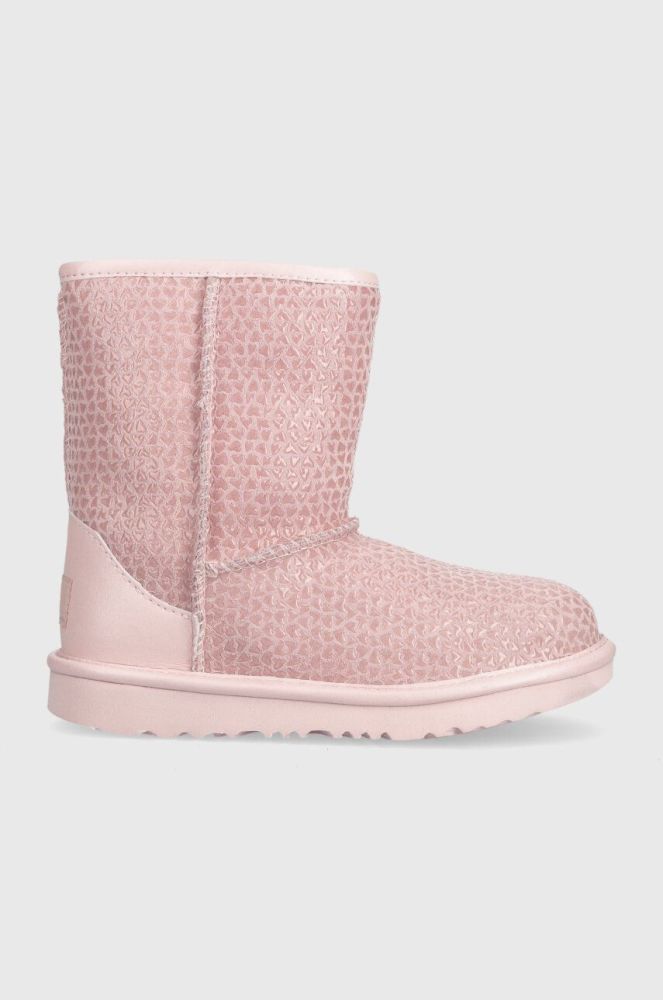 Дитячі шкіряні чоботи UGG KIDS CLASSIC IIEL HEARTS колір рожевий