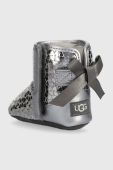 Дитячі шкіряні чоботи UGG I JESSE BOW II GEL HEARTS колір срібний