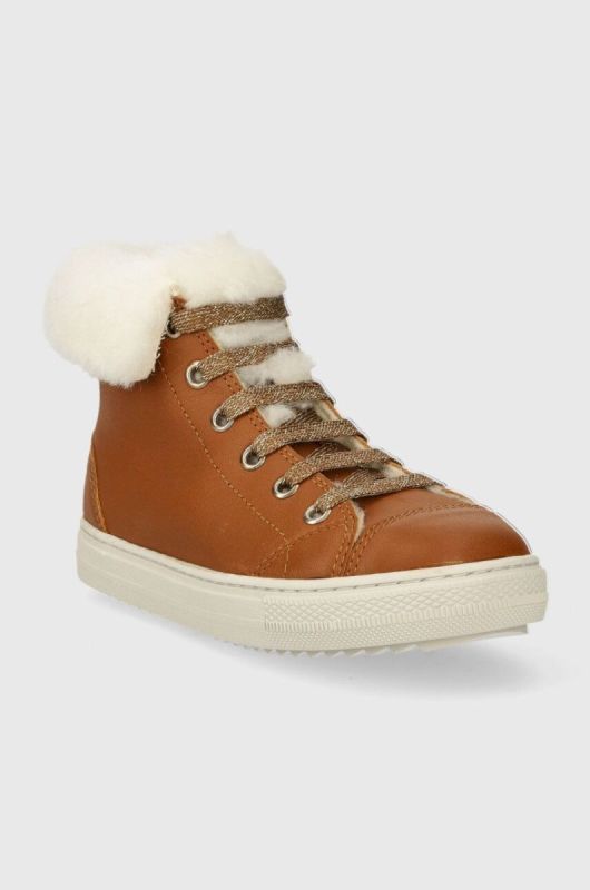 Дитячі шкіряні зимові черевики Pom D'api SWAG ZIP FUR колір коричневий (3690291) фото 2